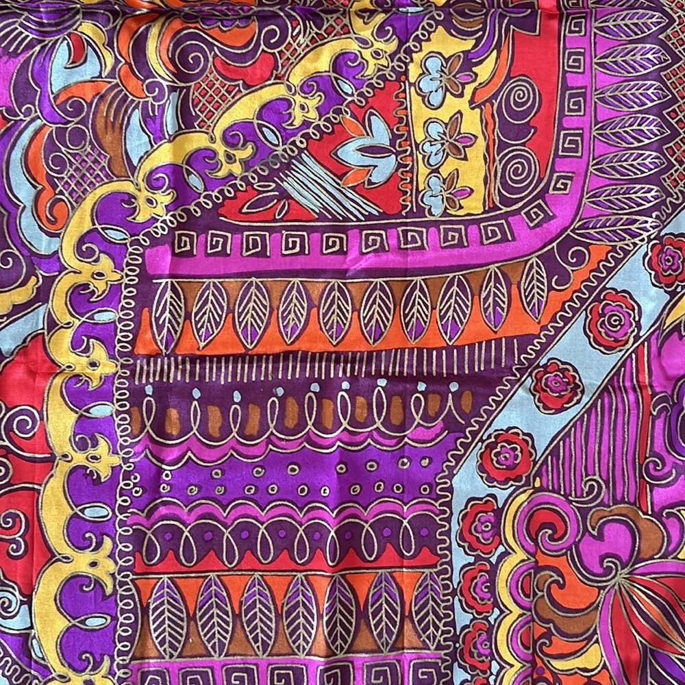Honey Purple Printed 100% Silk Scarf Foulard Made in Japan